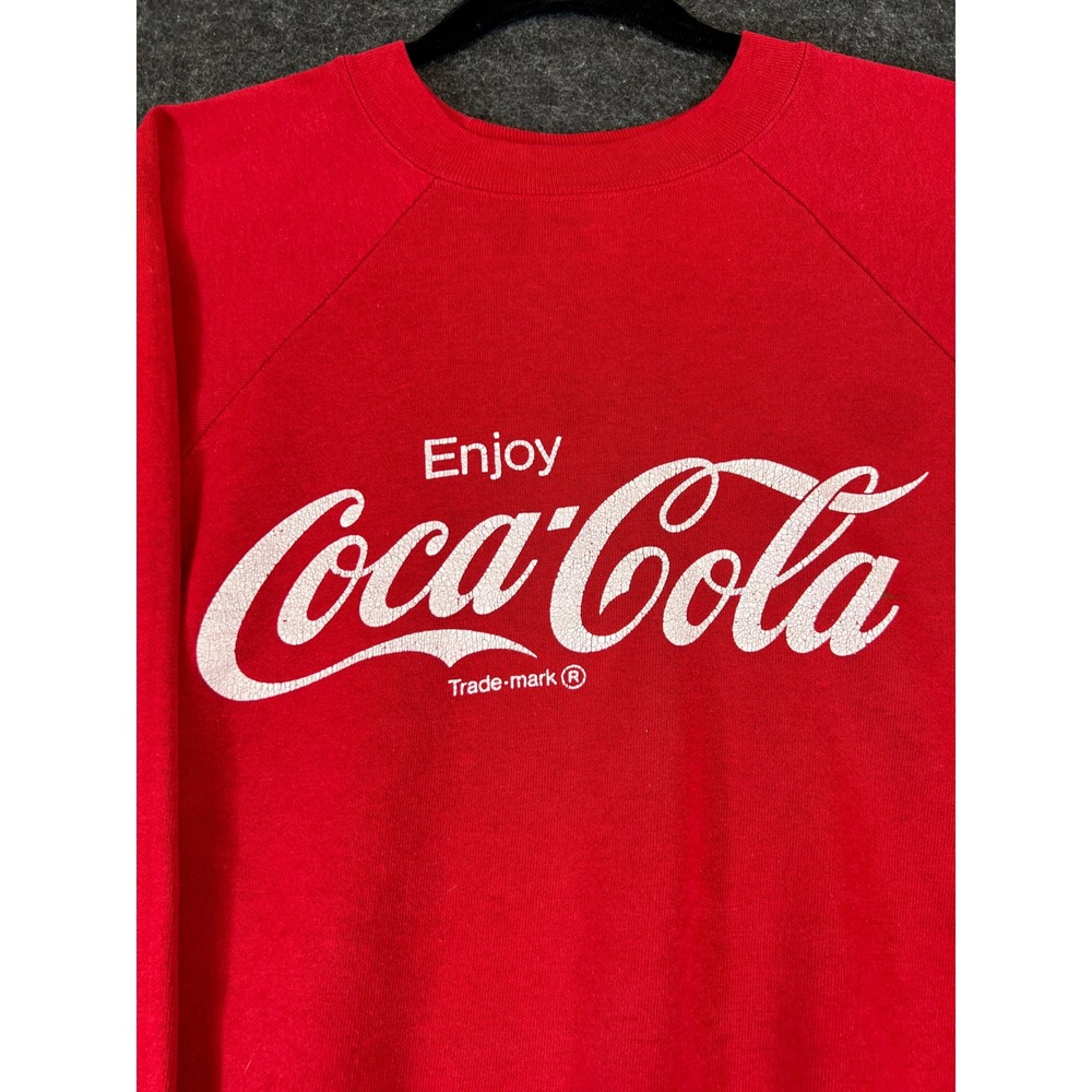 Vintage 90s Coca Cola Sweatshirt Mens Large Red Raglan Graphic Pullover USA - Picture 2 of 7
